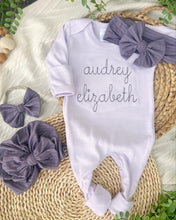 Load image into Gallery viewer, Personalized Baby Girl Outfit | Purple Romper Dark Purple Custom Baby Name
