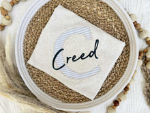 Load image into Gallery viewer, Personalized Baby Boy Outfit | Oatmeal, Sage, Mocha Romper Beige Stripe Initial Baby Name