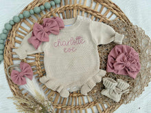 Load image into Gallery viewer, Personalized Baby Girl Newborn Outfit | Oatmeal Sweater Romper Custom Color Baby Name