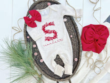 Load image into Gallery viewer, Personalized Baby Girl Outfit | Oatmeal Beige Romper Red Floral Letter