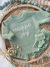 Load image into Gallery viewer, Personalized Baby Girl Newborn Outfit | Sage Green Sweater Romper Baby Name