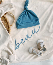 Load image into Gallery viewer, Personalized Baby Boy Outfit | Oatmeal Romper Baby Blue Stripe Big Letter