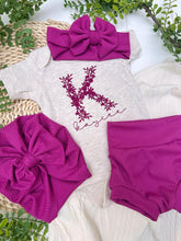 Load image into Gallery viewer, Personalized Baby Girl Outfit | Oatmeal Bodysuit Bright Pink Floral Initial Baby Name