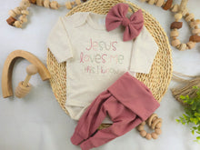 Load image into Gallery viewer, Baby Girl Outfit | Oatmeal Bodysuit Jesus Love Me