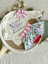 Load image into Gallery viewer, Christmas Baby Sweatshirt Set | Oatmeal Pullover Merry Christmas Holly With Stripes