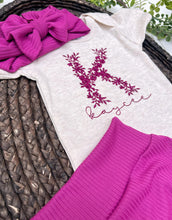 Load image into Gallery viewer, Personalized Baby Girl Outfit | Oatmeal Bodysuit Bright Pink Floral Initial Baby Name