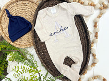 Load image into Gallery viewer, Personalized Baby Boy Newborn Outfit | Oatmeal Romper Big Letter Navy Blue Baby Name