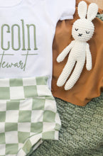 Load image into Gallery viewer, Personalized Baby Boy Outfit | White Bodysuit Green Checker Custom Name