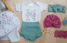 Load image into Gallery viewer, Personalized Baby Girl Outfit | Oatmeal Bodysuit With Floral Initial Cottagecore Baby Name