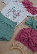 Load image into Gallery viewer, Personalized Baby Girl Outfit | Oatmeal Bodysuit With Floral Initial Cottagecore Baby Name