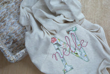 Load image into Gallery viewer, Personalized Baby Girl Outfit | Oatmeal Romper Floral Big Letter Initial Pink Baby Name