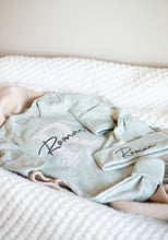 Load image into Gallery viewer, Personalized Baby Boy Outfit | Oatmeal, Sage, Mocha Romper Beige Stripe Initial Baby Name