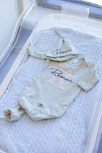 Load image into Gallery viewer, Personalized Baby Boy Outfit | Oatmeal, Sage, Mocha Romper Beige Stripe Initial Baby Name