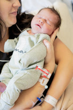 Load image into Gallery viewer, Personalized Baby Boy Outfit | Oatmeal, Sage, Mocha Romper Beige Stripe Initial Baby Name