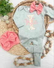 Load image into Gallery viewer, Personalized Baby Girl Outfit | Sage Green Romper Floral Letter Pink Baby Name