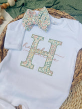 Load image into Gallery viewer, Personalized Baby Girl Outfit | White Romper Floral Letter Pink Pastel Baby Name