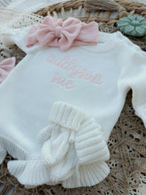 Load image into Gallery viewer, Personalized Baby Girl Newborn Outfit | White Sweater Romper Custom Color Baby Name