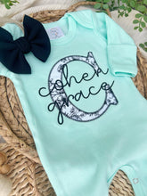 Load image into Gallery viewer, Personalized Baby Girl Outfit | Mint Romper White Black Floral Baby Name