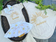 Load image into Gallery viewer, Personalized Baby Girl Outfit | Oatmeal Bodysuit Sunshine Yellow Skirt Baby Name