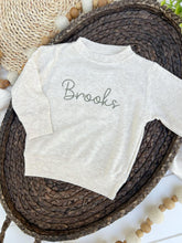 Load image into Gallery viewer, Personalized Baby Name Sweatshirt Set | Oatmeal Pullover Sage Green