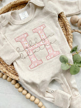 Load image into Gallery viewer, Personalized Newborn Baby Girl Outfit with Soft Pink Tiny Flowers Print Big Letter Baby Name