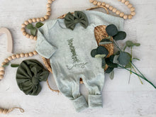 Load image into Gallery viewer, Personalized Newborn Baby Girl Romper | Green Romper Floral Initial Dark Sage Green Baby Name
