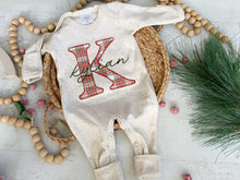 Load image into Gallery viewer, Personalized Girl Baby Outfit | Oatmeal Romper or Gown Christmas Plaid Custom Baby Name