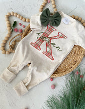Load image into Gallery viewer, Personalized Girl Baby Outfit | Oatmeal Romper or Gown Christmas Plaid Custom Baby Name