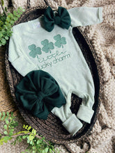 Load image into Gallery viewer, Baby Outfit | Sage Green Romper St. Patrick's Day - Little Lucky Charm