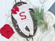 Load image into Gallery viewer, Personalized Baby Girl Outfit | Oatmeal Beige Romper Red Floral Letter