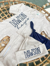 Load image into Gallery viewer, Personalized Baby Boy Newborn Outfit | Oatmeal Zip Romper Custom Color Baby Name