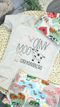 Load image into Gallery viewer, Baby Outfit | Farm Hand Oatmeal Bodysuit Barnyard Print