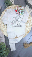 Load image into Gallery viewer, Farm Baby Outfit | Oatmeal Romper Oink Moo Cock-A-Doodle-Doo