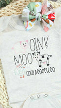 Load image into Gallery viewer, Baby Outfit | Farm Hand Oatmeal Bodysuit Barnyard Print