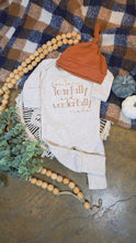 Load image into Gallery viewer, Personalized Newborn Baby Outfit | I Am Wonderfully Fearfully Made Oatmeal Romper Rust