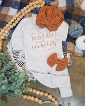 Load image into Gallery viewer, Personalized Newborn Baby Outfit | I Am Wonderfully Fearfully Made Oatmeal Romper Rust