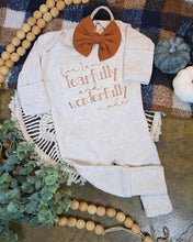 Load image into Gallery viewer, Personalized Newborn Baby Outfit | I Am Wonderfully Fearfully Made Oatmeal Romper Rust