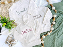 Load image into Gallery viewer, Personalized Name Sweatshirt | Oatmeal Pullover Pink Green Blue