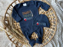 Load image into Gallery viewer, Custom Baby Boy Outfit | Navy Romper - Daddy's Fishing Buddy