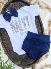 Load image into Gallery viewer, Personalized Baby Girl Outfit | White Bodysuit Blue Floral Baby Name