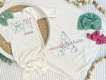 Load image into Gallery viewer, Personalized Baby Girl | Oatmeal Knotted Gown Green White Floral Pink with Name