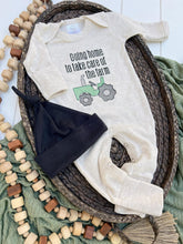 Load image into Gallery viewer, Farm Baby Outfit | Oatmeal Romper Green Tractor - Going Home