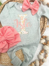 Load image into Gallery viewer, Personalized Baby Girl Outfit | Sage Green Romper Floral Letter Pink Baby Name