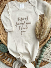 Load image into Gallery viewer, Newborn Baby Outfit | Before I Formed You Oatmeal Knotted Gown