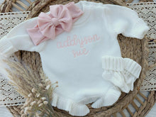 Load image into Gallery viewer, Personalized Baby Girl Newborn Outfit | White Sweater Romper Custom Color Baby Name