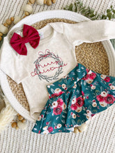 Load image into Gallery viewer, Baby's First Christmas Girl Outfit | Oatmeal Bodysuit Christmas Floral Skirt - Merry Christmas