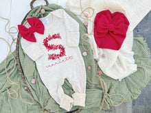 Load image into Gallery viewer, Personalized Baby Girl Outfit | Oatmeal Beige Romper Red Floral Letter