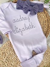 Load image into Gallery viewer, Personalized Baby Girl Outfit | Purple Romper Dark Purple Custom Baby Name