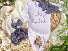 Load image into Gallery viewer, Personalized Baby Girl Outfit | Purple Romper Dark Purple Custom Baby Name