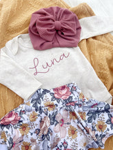 Load image into Gallery viewer, Personalized Baby Girl Outfit | Oatmeal Beige Bodysuit Pink Baby Name